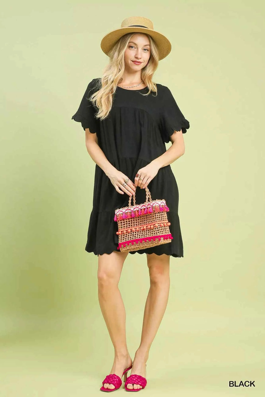 Umgee Linen Tiered Babydoll Dress with Ruffle Sleeves