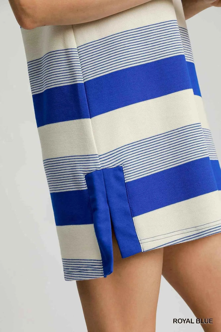 Umgee French Terry Side Slit Striped Mini Dress