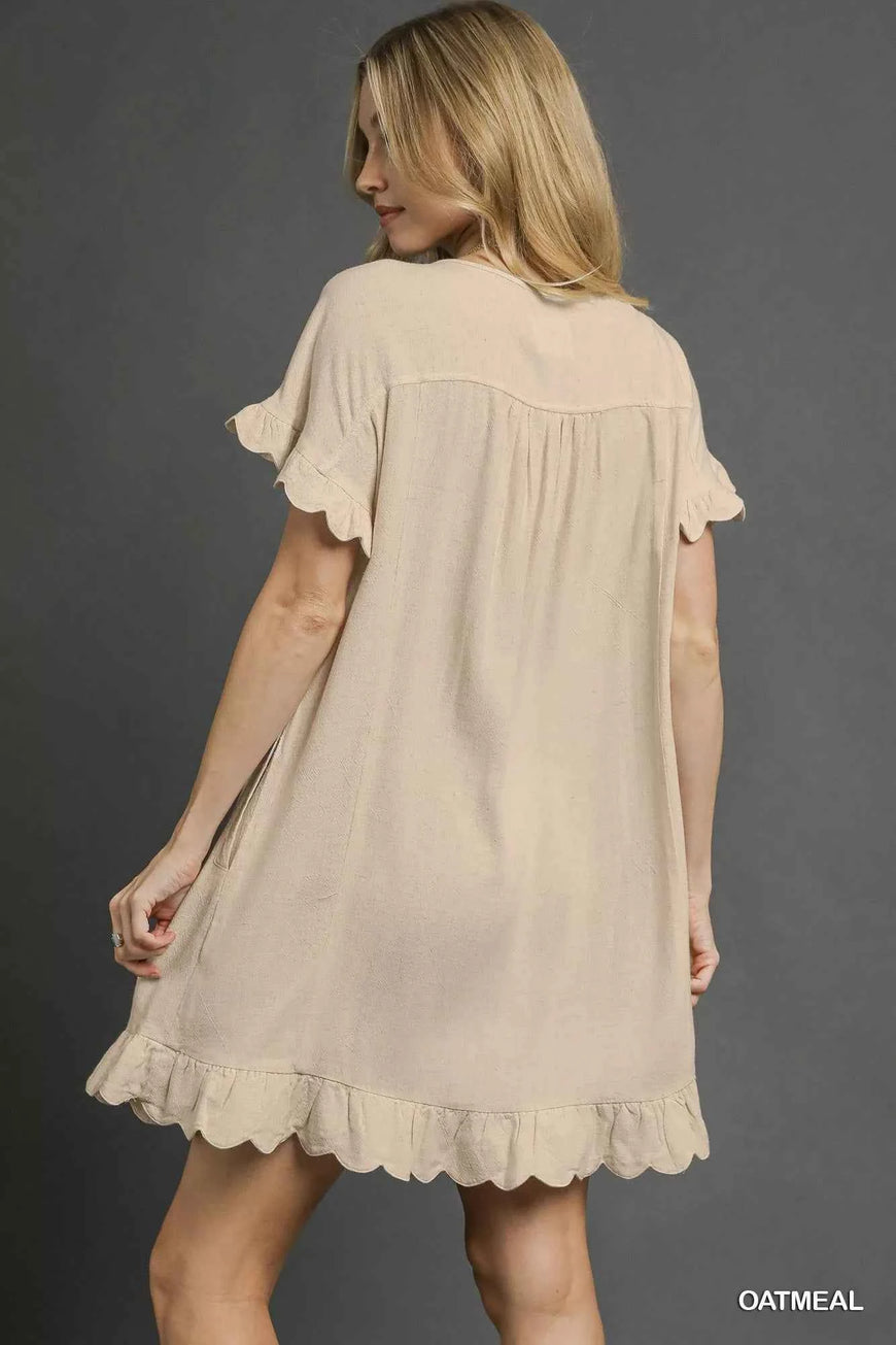 Umgee Linen Ruffle Hem Babydoll Dress