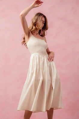 SO ME Smocked Sleeveless Casual Everyday Dress With Slit