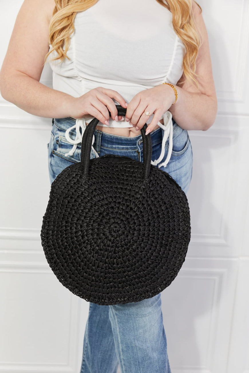 Justin Taylor Beach Date Straw Rattan Handbag in Black - TopFashionHQ