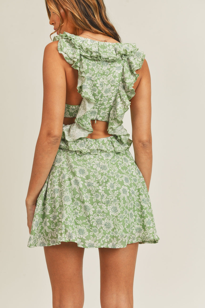 MABLE Floral Side Cutout Ruffled Mini Dress - TopFashionHQ