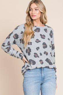 BOMBOM Leopard Drop Shoulder T-Shirt