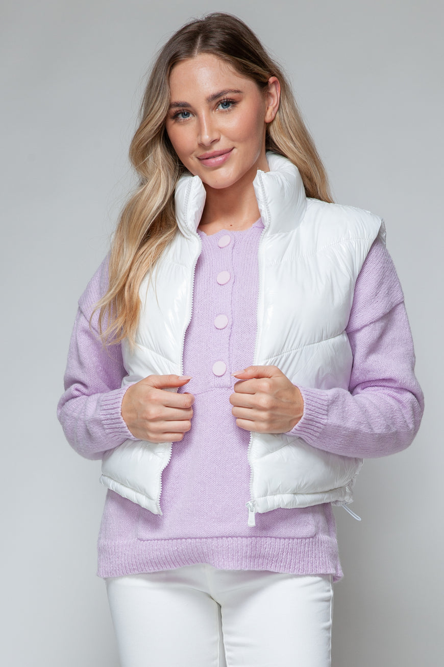 Snobbish Zip Up Turtleneck Shiny Quilted Vest - TopFashionHQ