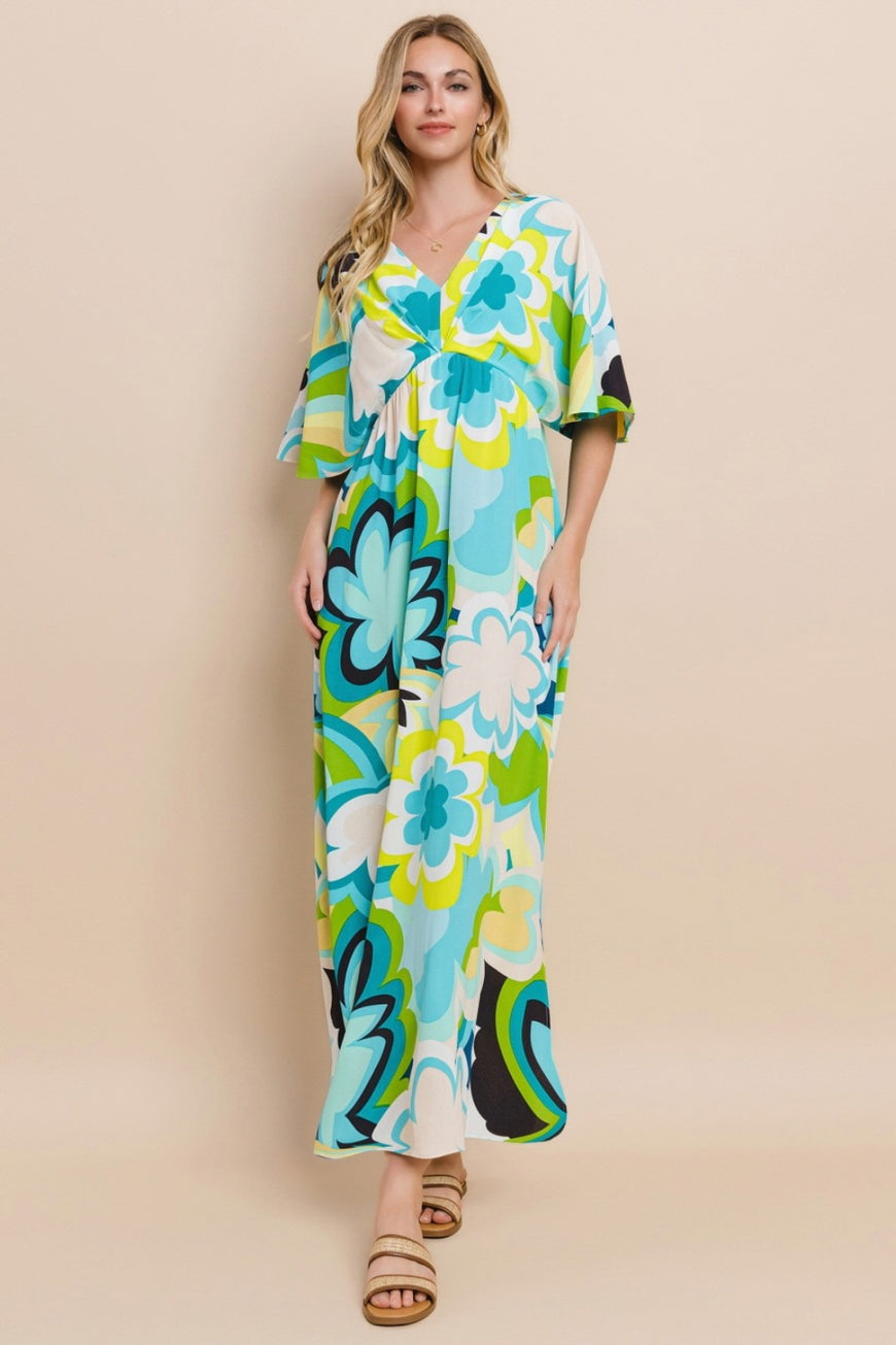 ODDI Floral Printed Slit Maxi Dress - TopFashionHQ