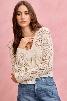 SO ME Crochet Knit Long Sleeves Cardigan Sweater