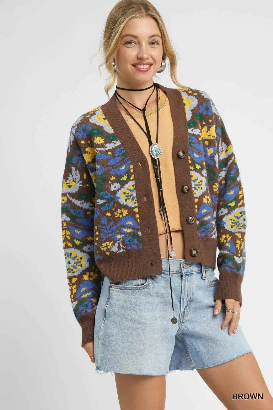 Umgee Floral Knit Button-Up Cardigan
