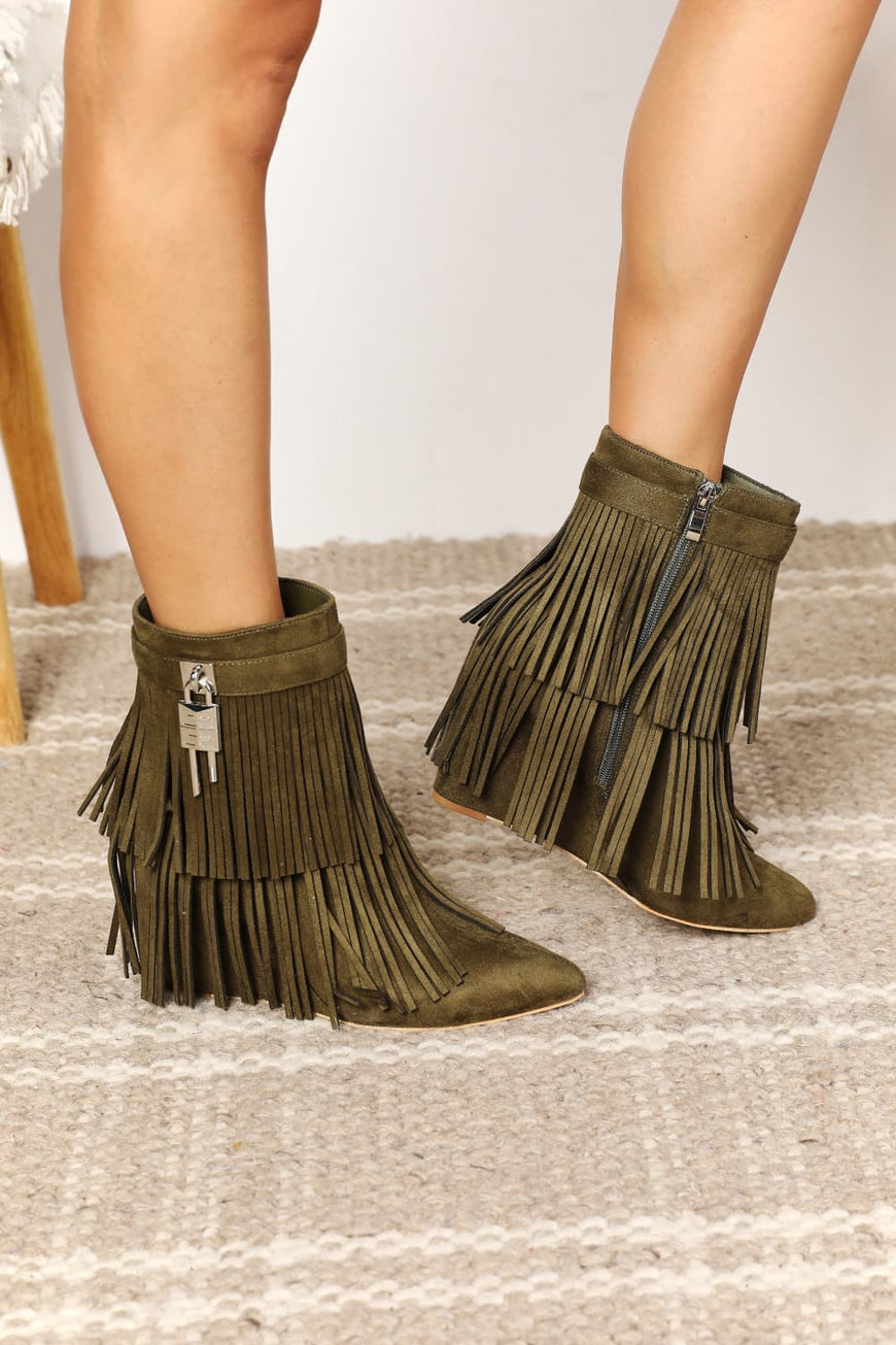 Legend Women's Tassel Wedge Heel Ankle Booties - TopFashionHQ
