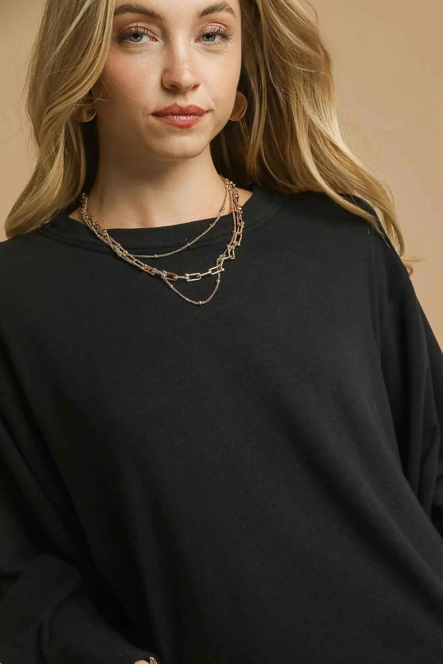 Umgee Brushed Fleeve Crewneck Top