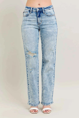 Judy Blue Full Size Hw Mineral Wash Destroy 90's Straight Jeans Plus Size