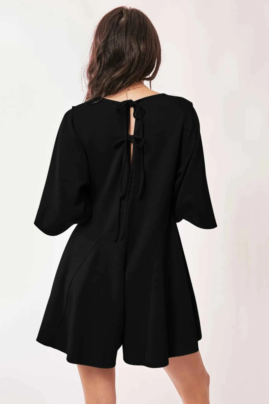Davi & Dani Solid Draped Sleeve Ties Back Skort Romper