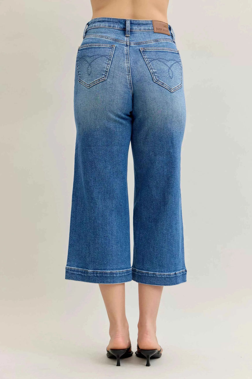 Judy Blue Mid Rise Crop Wide Leg Jeans