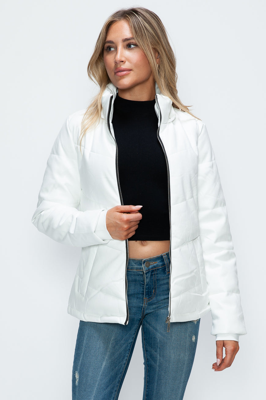 How Dare U Pocketed Zip Up Puffer Jacket with Removable Hood - TopFashionHQ