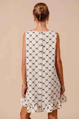 SO ME Texture Bow Printed Mini Ruffle Dress
