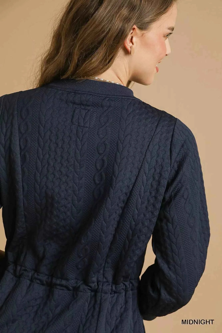 Umgee Drawstring Cable Knit Mini Dress with Pockets