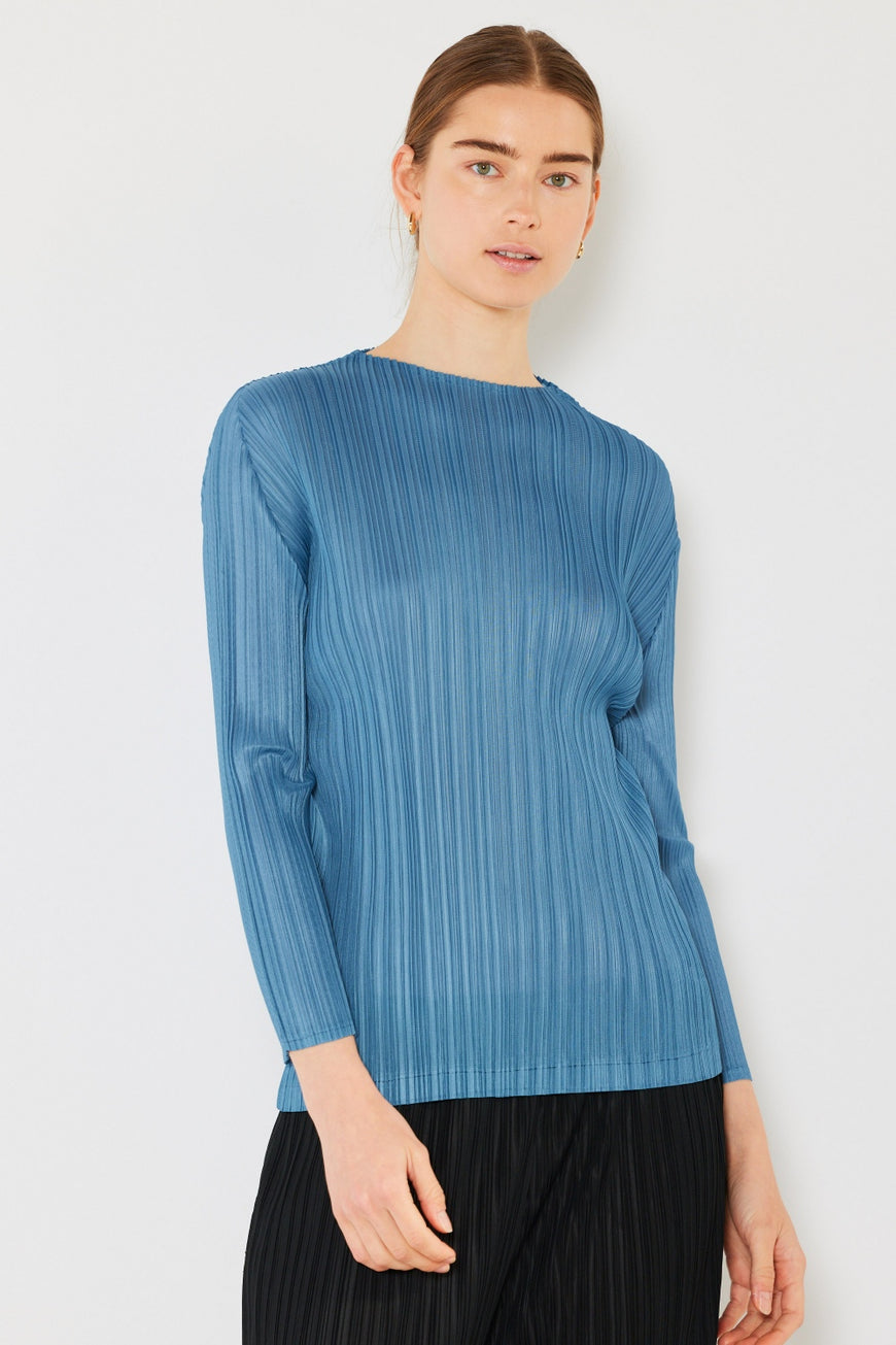 Marina West Swim Pleated Long Sleeve Boatneck Top - TopFashionHQ
