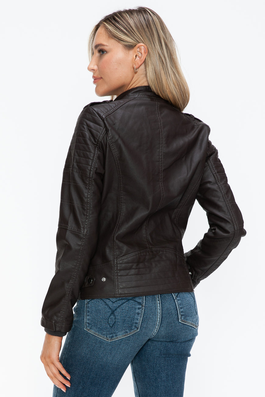 Snobbish PU Leather Biker Jacket with Side Zip Pockets - TopFashionHQ