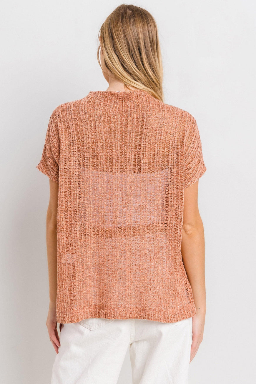 Ces Femme See Through Crochet Mock Neck Cover Up - TopFashionHQ