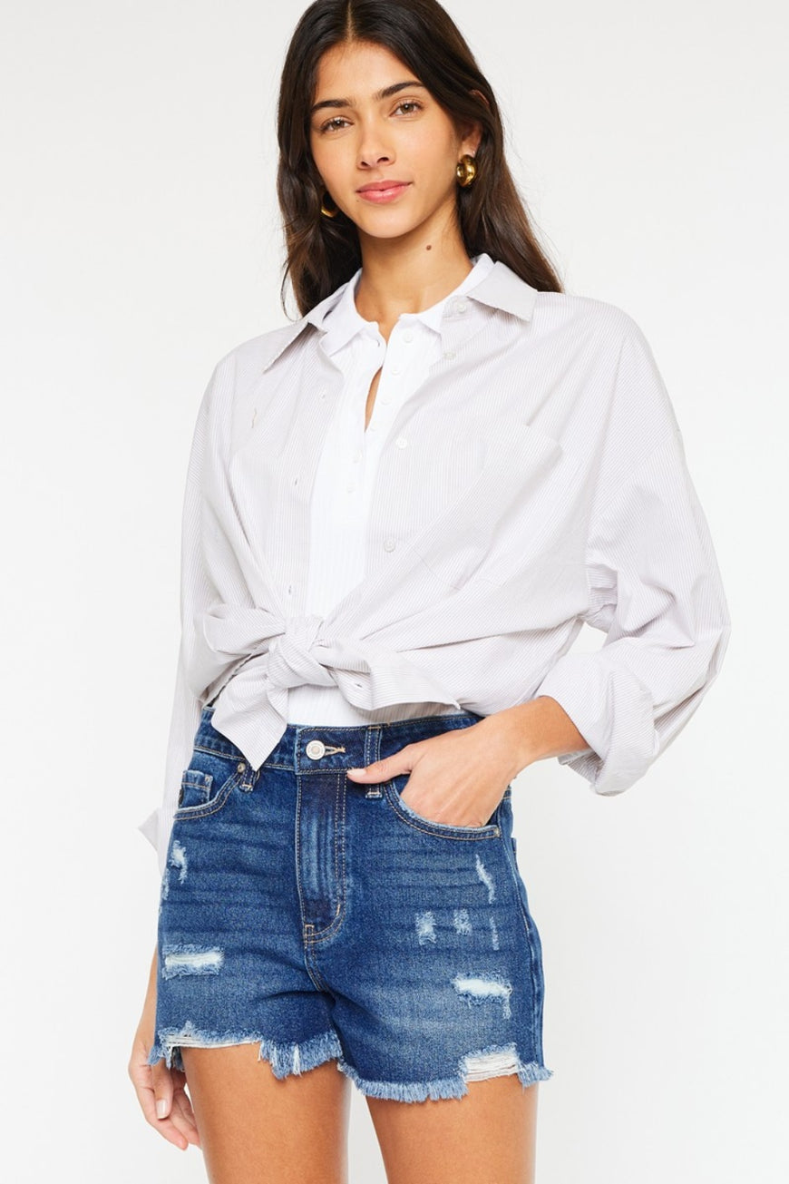 Kancan High Rise Frayed Hem Denim Shorts - TopFashionHQ