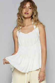 POL Backless Halter Sleeveless Top with Smocking Shirring Detail