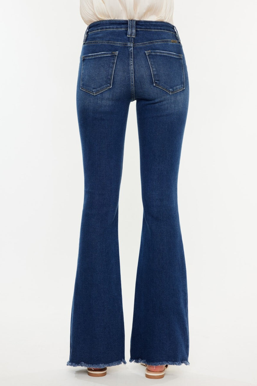 Kancan Cat's Whiskers Raw Hem Flare Jeans - TopFashionHQ