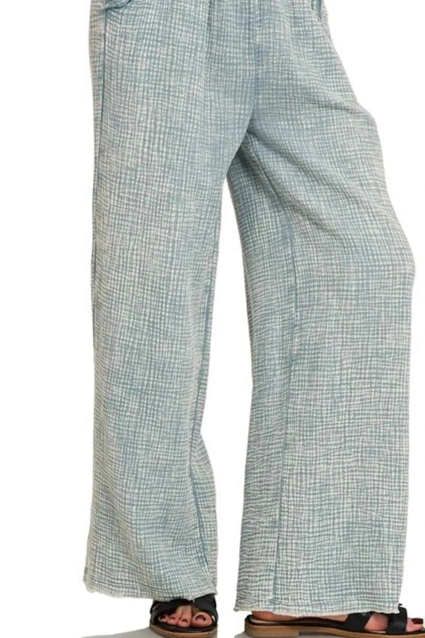 Zenana Washed Double Gauze Elastic Band Waist Pants