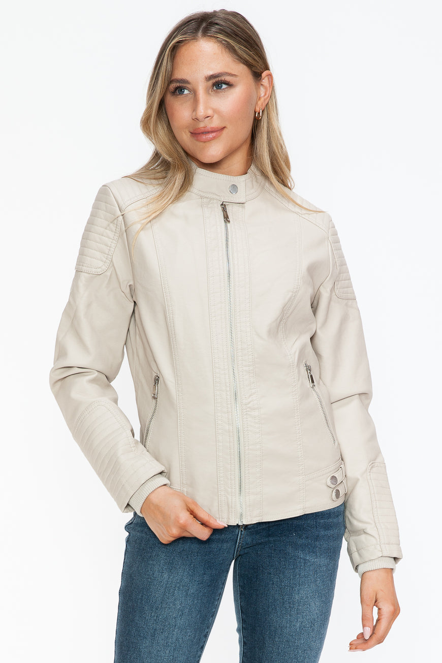 Snobbish Faux Leather Biker Jacket with Side Zip Pockets - TopFashionHQ