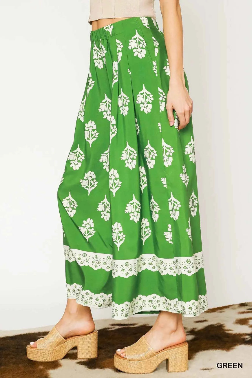 Umgee Floral Pleated Wide-Leg Pants