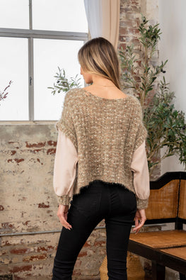 Sew In Love Full Size Fuzzy Long Sleeve Knit Top - TopFashionHQ
