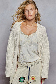 POL Open Front Knit Cardigan with Front Pocket