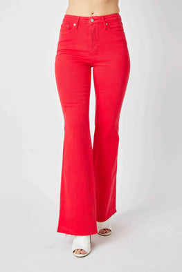 Judy Blue Full Size Hw Tummy Control Garment Dyed Flare Jeans Plus Size