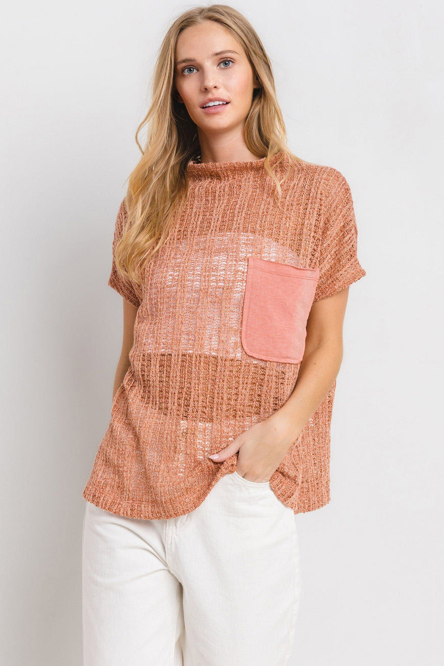 Ces Femme See Through Crochet Mock Neck Cover Up - TopFashionHQ