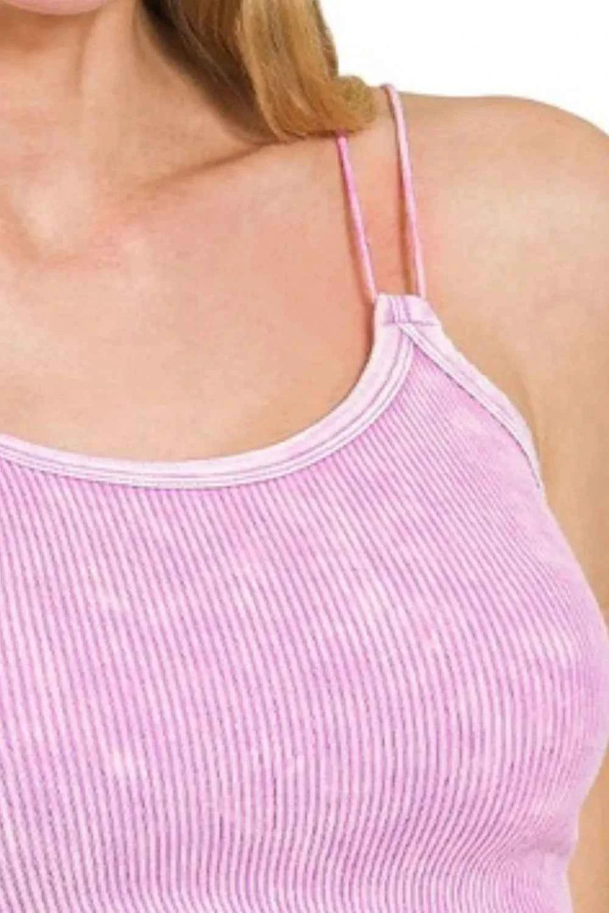 Zenana Washed Ribbed Seamless Double Strap Brami