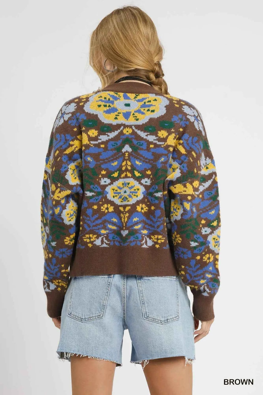 Umgee Floral Knit Button-Up Cardigan
