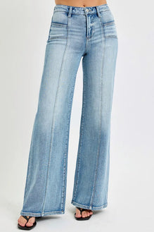 RISEN Full Size Mid Rise Wide Jeans with Front Patch Pocket Plus Size