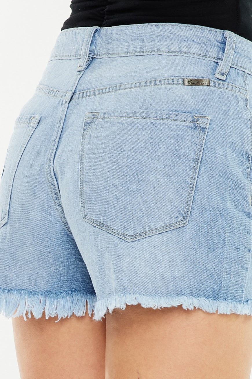 Kancan Raw Hem Distressed High Waist Denim Shorts - TopFashionHQ