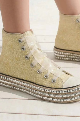 Beast Fashion Glitter Lace-Up Studded Platform Sneakers