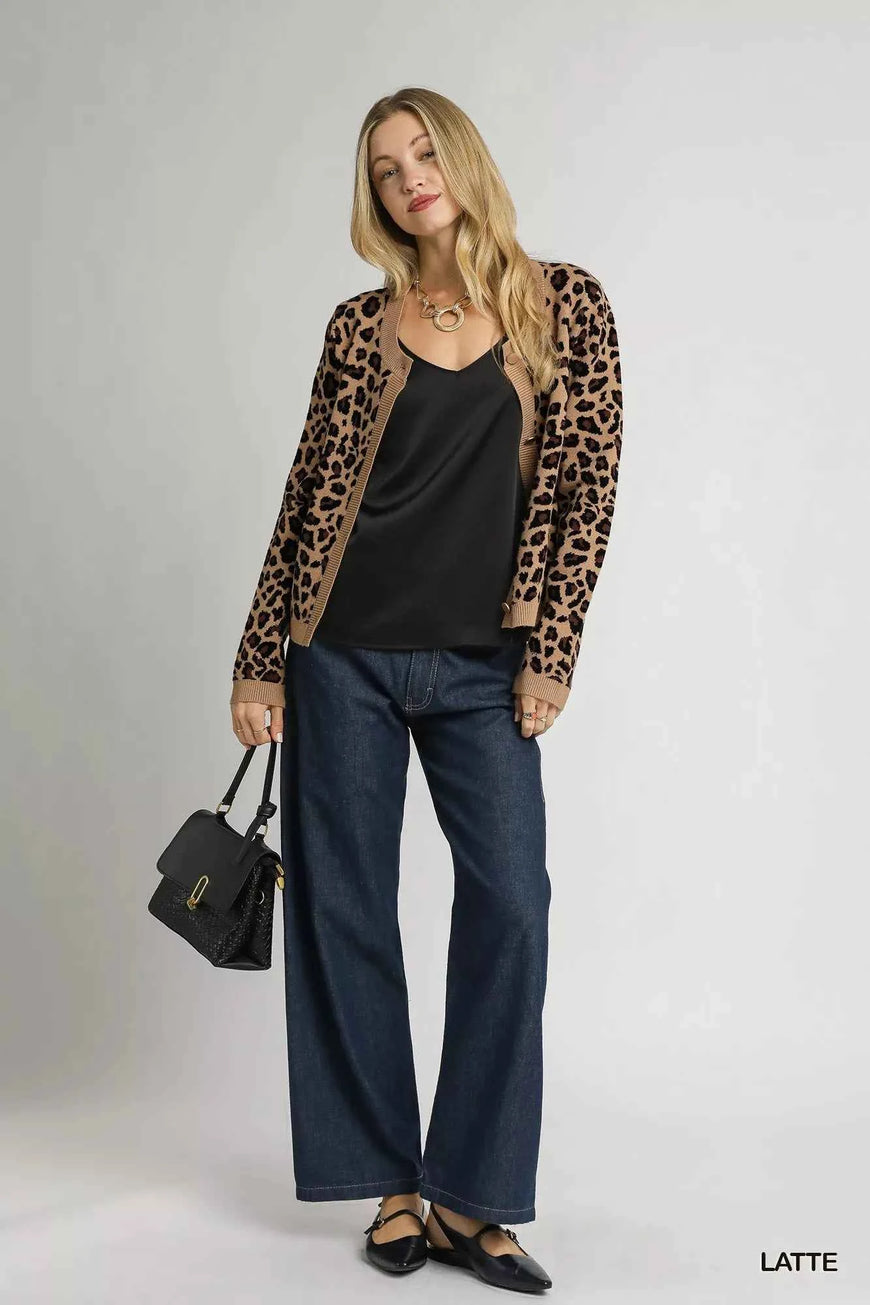 Umgee Leopard Print Button-Down Cardigan