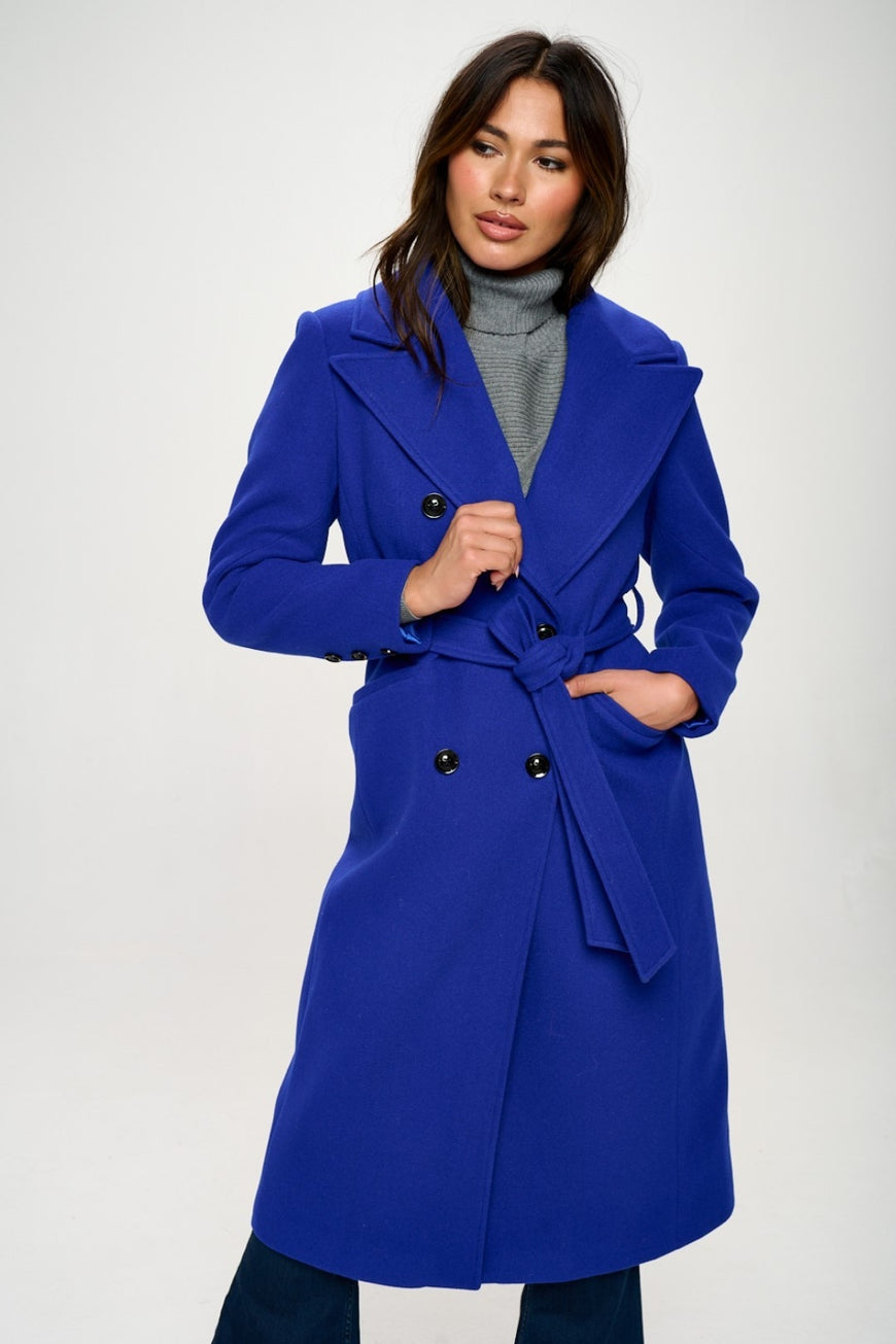 Coalition LA Double-Breasted Longline Coat with Belt - TopFashionHQ