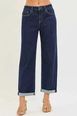 RISEN Slouchy Cropped  Boyfriend Jeans With Cuffed Hem