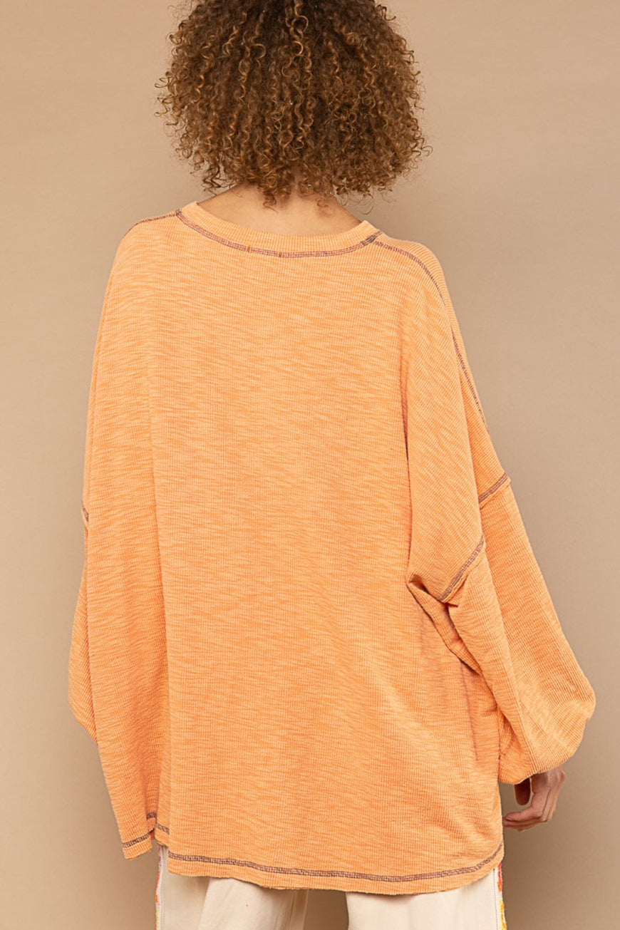 POL Exposed Seam Round Neck Long Sleeve Top - TopFashionHQ