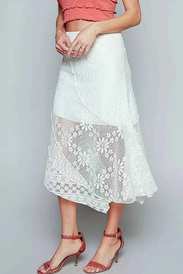 POL Ruffled Floral Lace Skirt with Unbalanced Hem