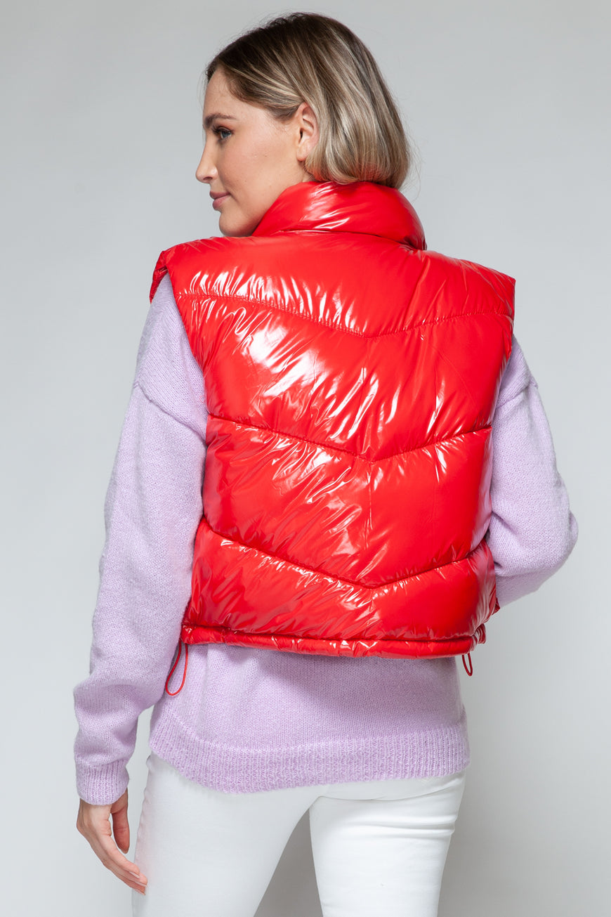 Snobbish Zip Up Turtleneck Shiny Quilted Vest - TopFashionHQ