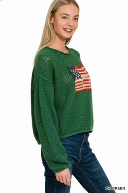 Zenana Zenana American Flag Crew Neck Sweater
