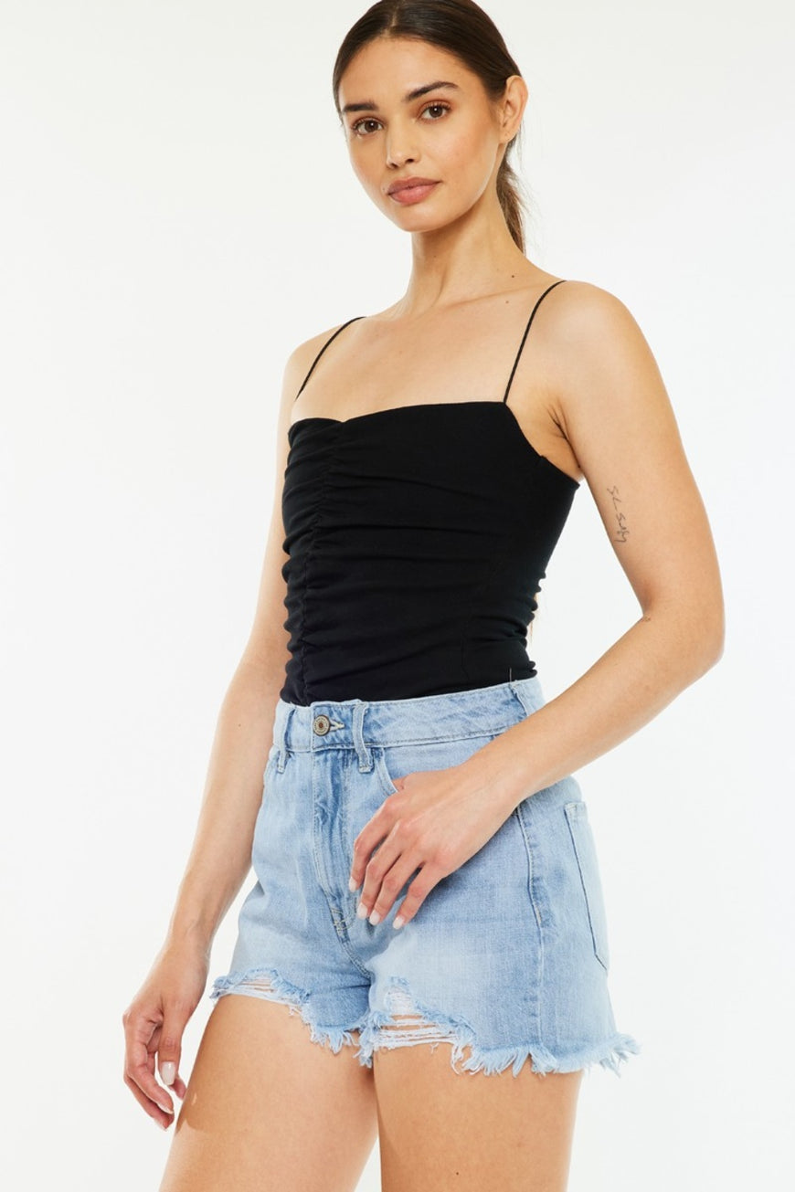 Kancan Raw Hem Distressed High Waist Denim Shorts - TopFashionHQ