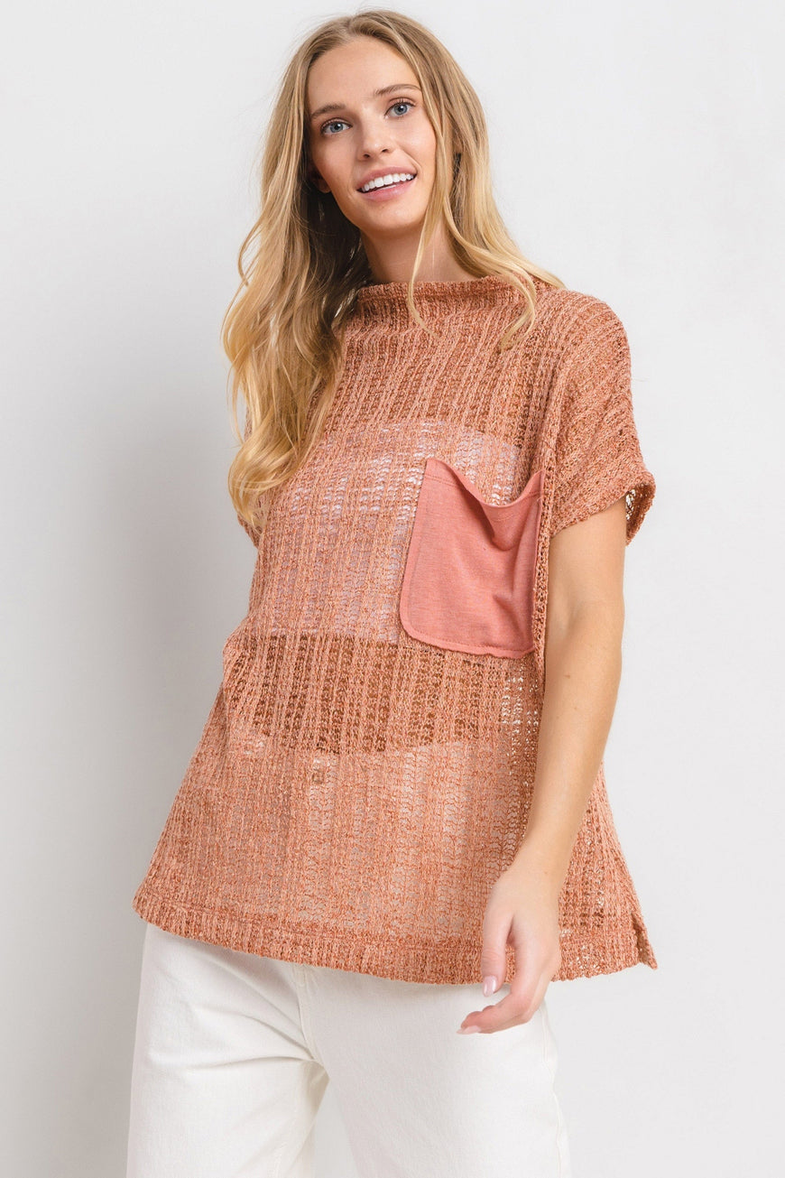 Ces Femme See Through Crochet Mock Neck Cover Up - TopFashionHQ