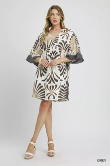 Umgee Abstract Print Kimono Sleeve Mini Dress