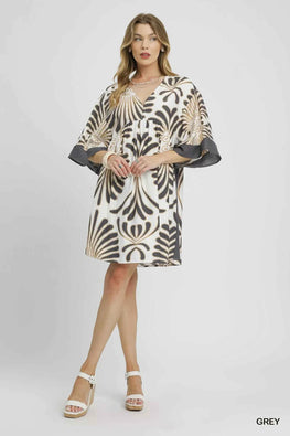 Umgee Abstract Print Kimono Sleeve Mini Dress