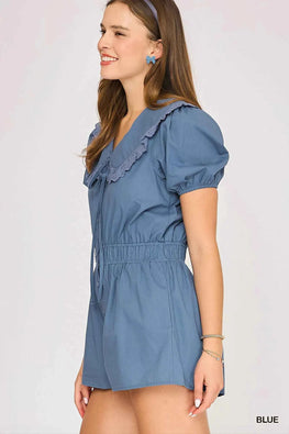Umgee Collared Short Sleeve Button Down Romper