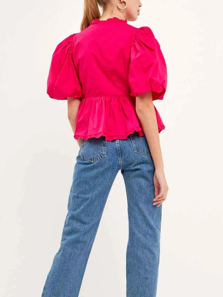 Puff Sleeve Peplum Blouse